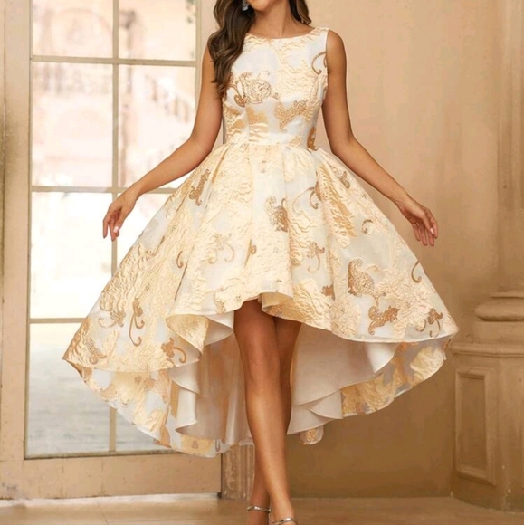 Elegant & Cute Women's Boat Neckline Woven Jacquard Dress With Cutout Back - Picture 3 of 4